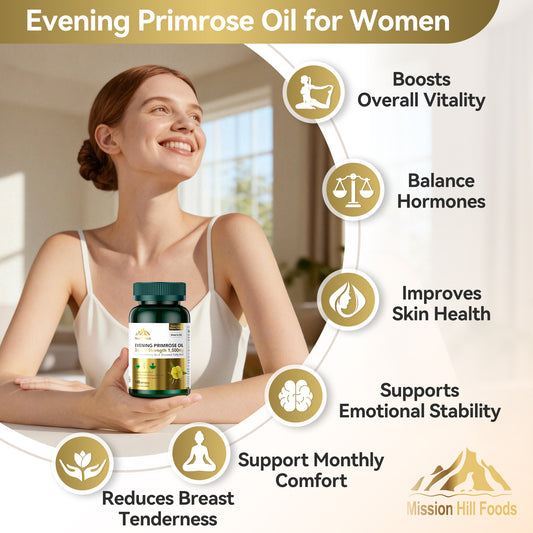 1500mg Evening Primrose Oil Capsules for Women | 240mg High GLA (16%) for Hormonal Balance & Skin Health (1 Bottle-120 Softgels-2mo Supply) Menopause Supplements | Non-GMO, Gluten-Free, Cold Pressed