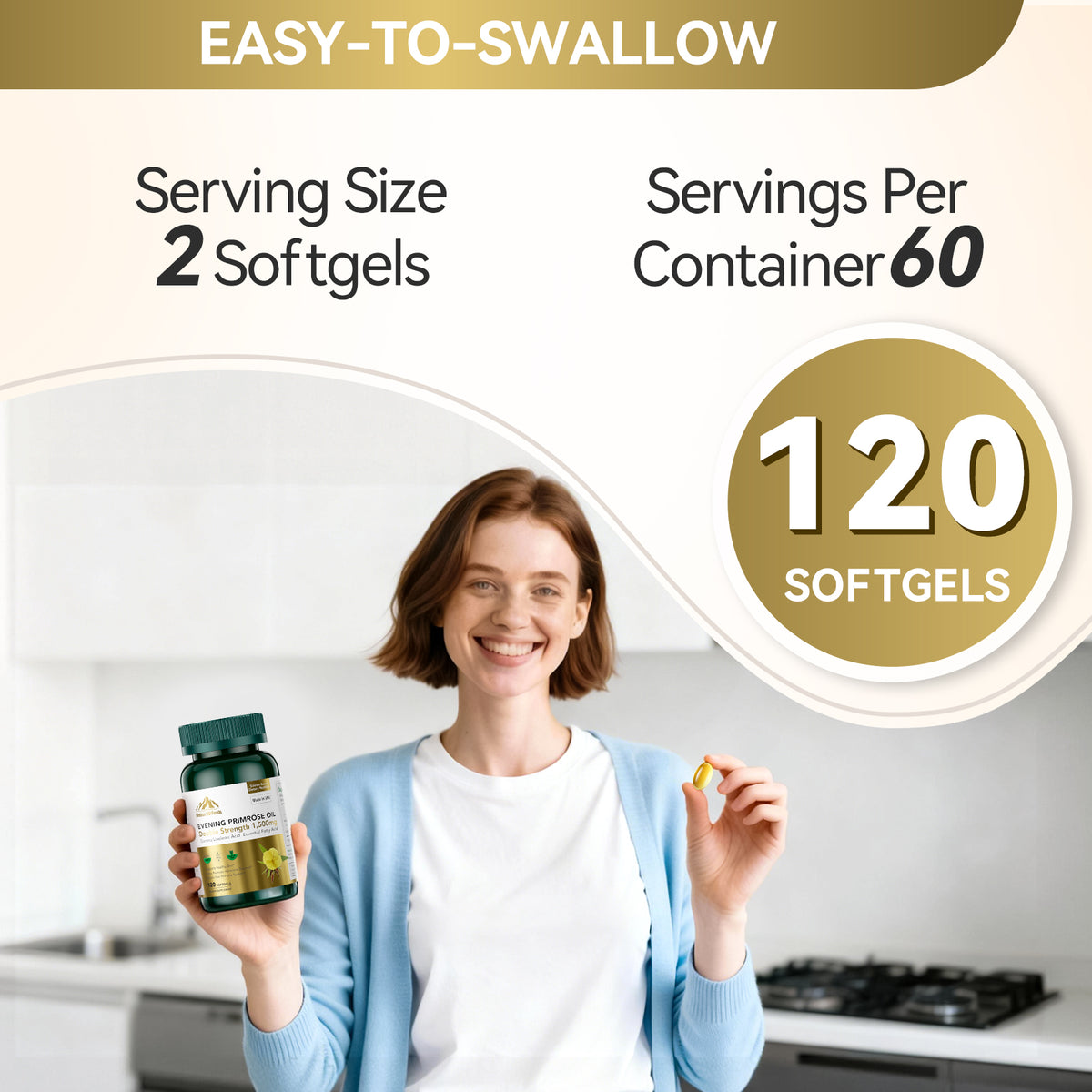 1500mg Evening Primrose Oil Capsules for Women | 240mg High GLA (16%) for Hormonal Balance & Skin Health (1 Bottle-120 Softgels-2mo Supply) Menopause Supplements | Non-GMO, Gluten-Free, Cold Pressed