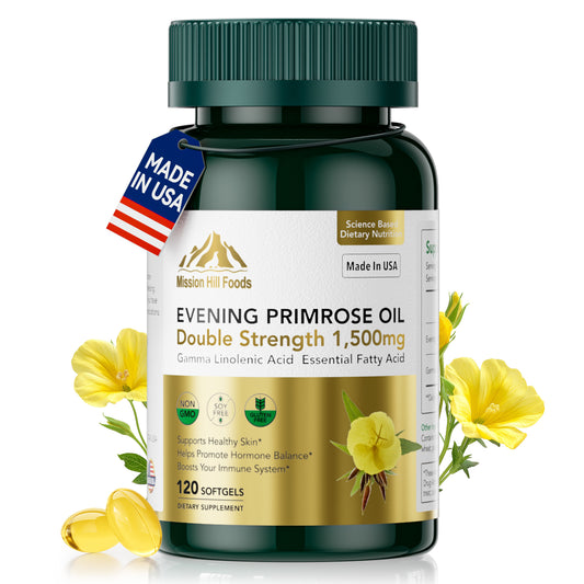 1500mg Evening Primrose Oil Capsules for Women | 240mg High GLA (16%) for Hormonal Balance & Skin Health (1 Bottle-120 Softgels-2mo Supply) Menopause Supplements | Non-GMO, Gluten-Free, Cold Pressed