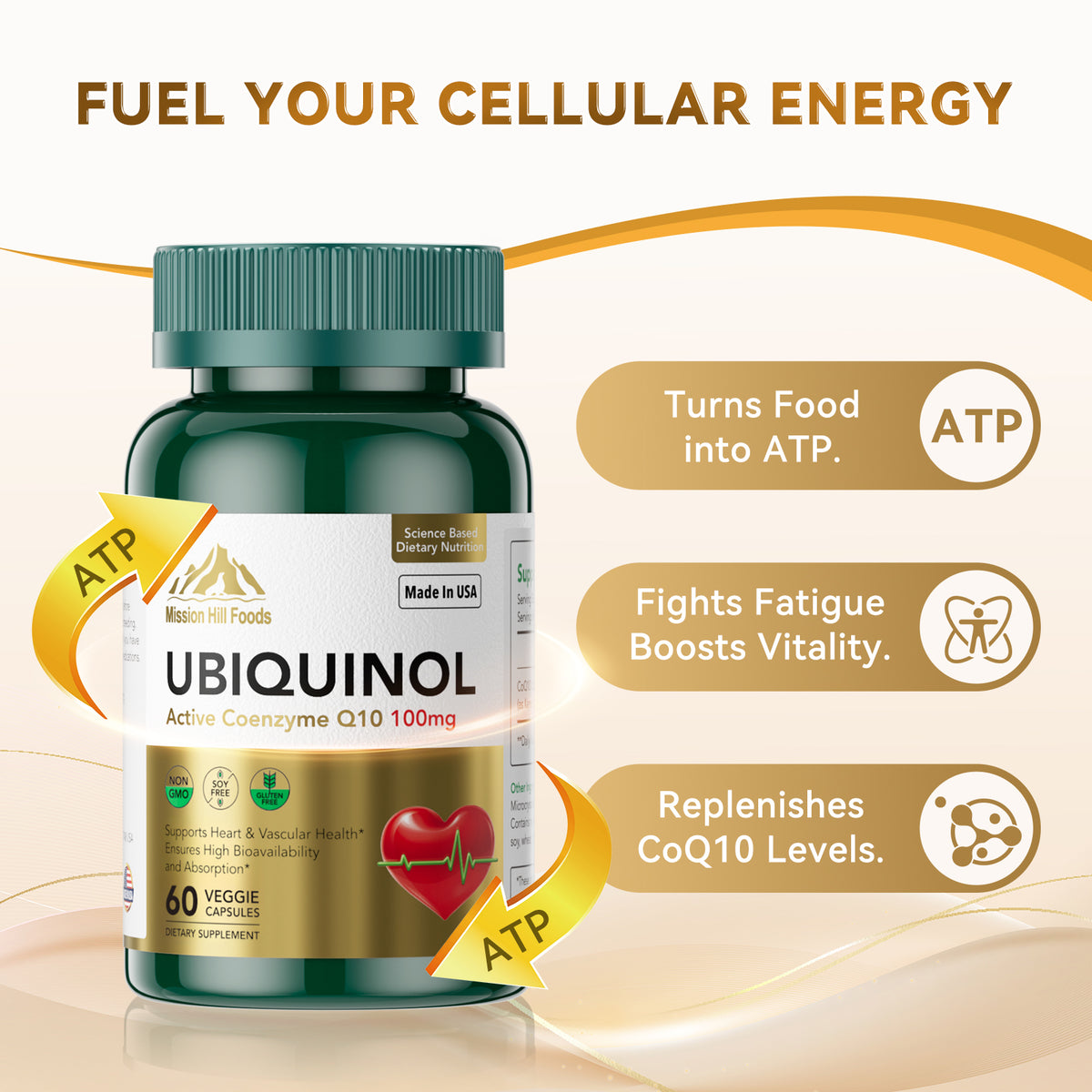 CoQ10 100mg Softgels, Coenzyme Q10 Supplements Can Enhance Endurance & Replenish Energy Reserves - CoQ10 Ubiquinol for Heart Health & Energy Metabolism, Non-GMO, Gluten-Free, 2-Month Supply (60 Count)