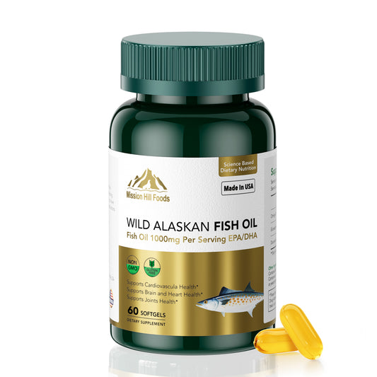 Triple Strength Wild Alaskan Fish Oil Omega-3-1000mg with 600mg EPA & 400mg DHA - Burpless Softgels for Heart, Brain, Joint & Eye Health - 60 Softgels (1mo Supply) - Non-GMO, Pescatarian Friendly