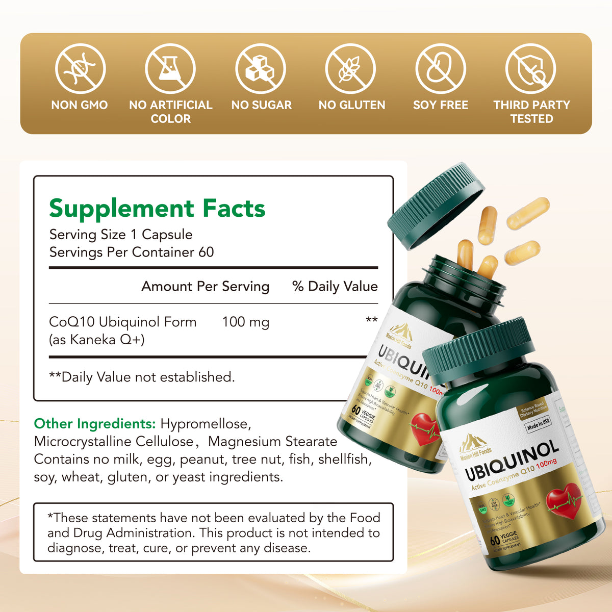 CoQ10 100mg Softgels, Coenzyme Q10 Supplements Can Enhance Endurance & Replenish Energy Reserves - CoQ10 Ubiquinol for Heart Health & Energy Metabolism, Non-GMO, Gluten-Free, 2-Month Supply (60 Count)