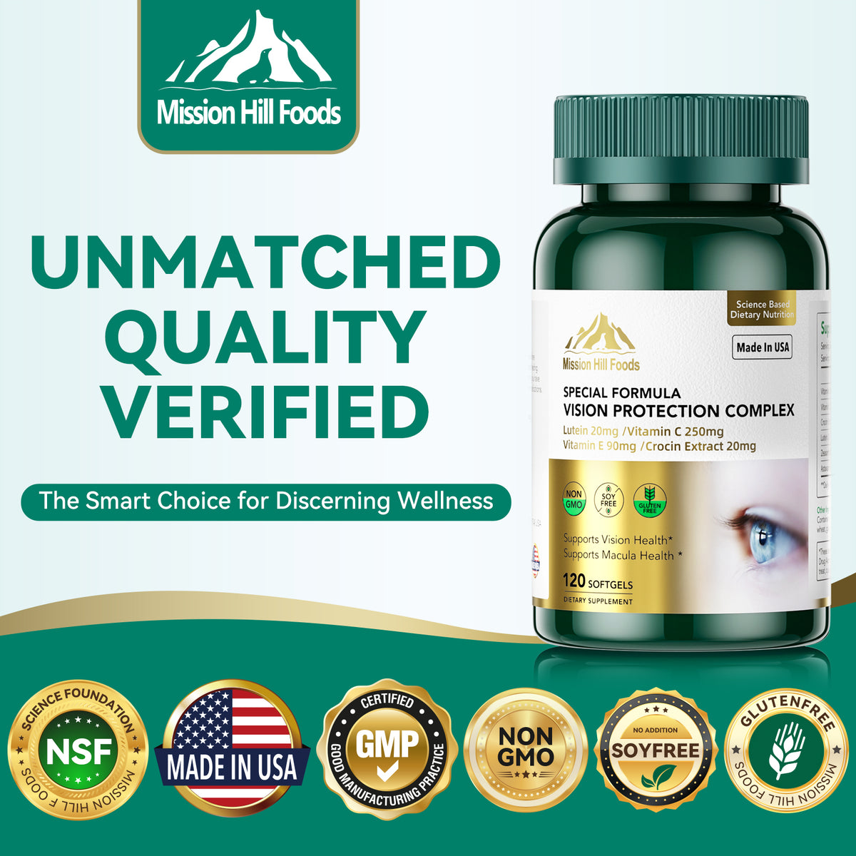 Lutein 20mg with Zeaxanthin Supplement | 6 in 1 Vision Protection Complex for Eye Health, Macular & Blue Light Support | 120 Softgels - 4 Month Supply | Non-GMO, Gluten Free