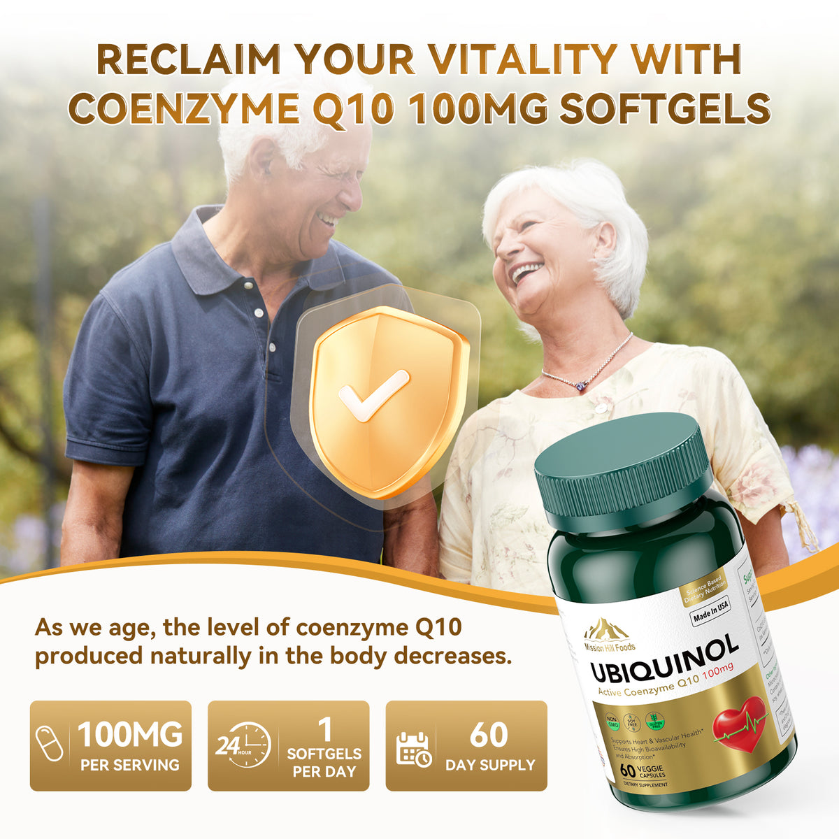 CoQ10 100mg Softgels, Coenzyme Q10 Supplements Can Enhance Endurance & Replenish Energy Reserves - CoQ10 Ubiquinol for Heart Health & Energy Metabolism, Non-GMO, Gluten-Free, 2-Month Supply (60 Count)