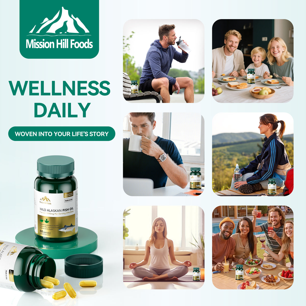 Triple Strength Wild Alaskan Fish Oil Omega-3-1000mg with 600mg EPA & 400mg DHA - Burpless Softgels for Heart, Brain, Joint & Eye Health - 60 Softgels (1mo Supply) - Non-GMO, Pescatarian Friendly