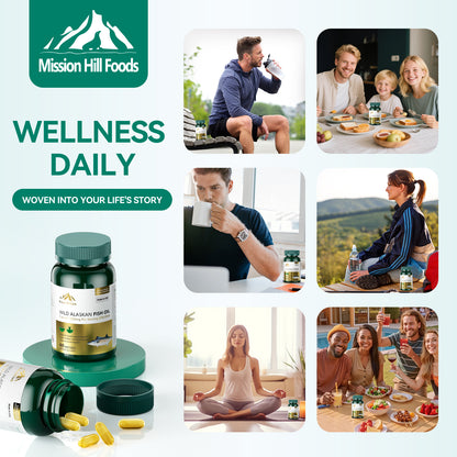 Triple Strength Wild Alaskan Fish Oil Omega-3-1000mg with 600mg EPA & 400mg DHA - Burpless Softgels for Heart, Brain, Joint & Eye Health - 60 Softgels (1mo Supply) - Non-GMO, Pescatarian Friendly